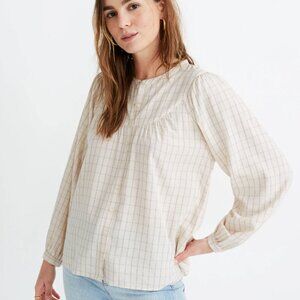 Madewell Balloon-Sleeve Peasant Top Windowpane Ivory XS Downtown Girl‎ Academia